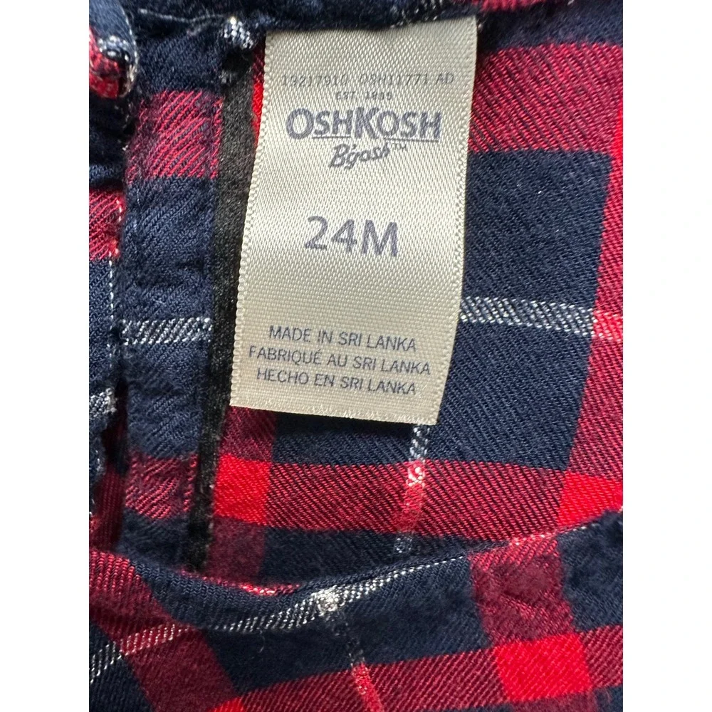 Oshkosh B'gosh Girls Plaid Dress‎ Long Sleeve Ruffle Bow Xmas 24 Months
